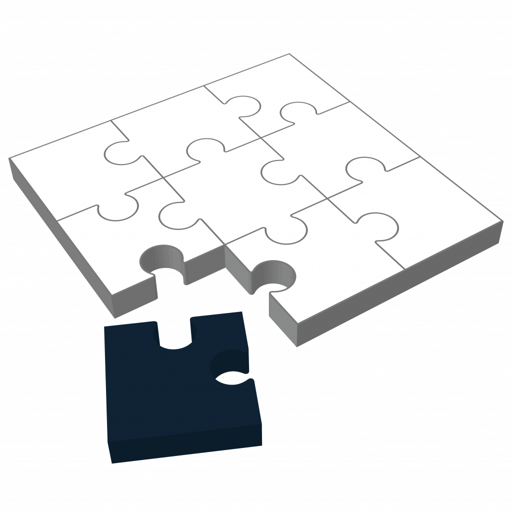 Visualisierung eines weißen 3 x 3 Puzzles mit einem losgelösten, schwarzen Puzzleteil